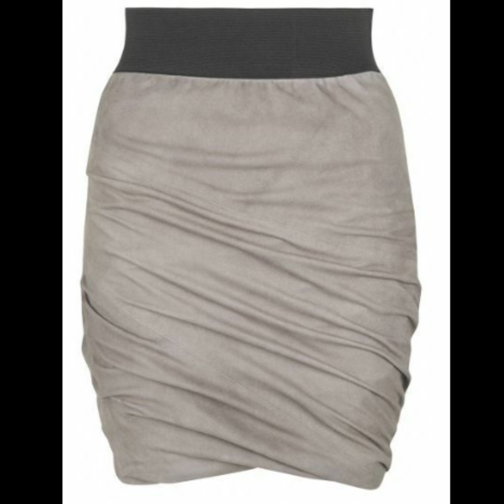 MUUBAA CATANIA SUEDE LEATHER GATHERED MINI SKIRT FITTED 4 US 8 UK GREY SHIMMER